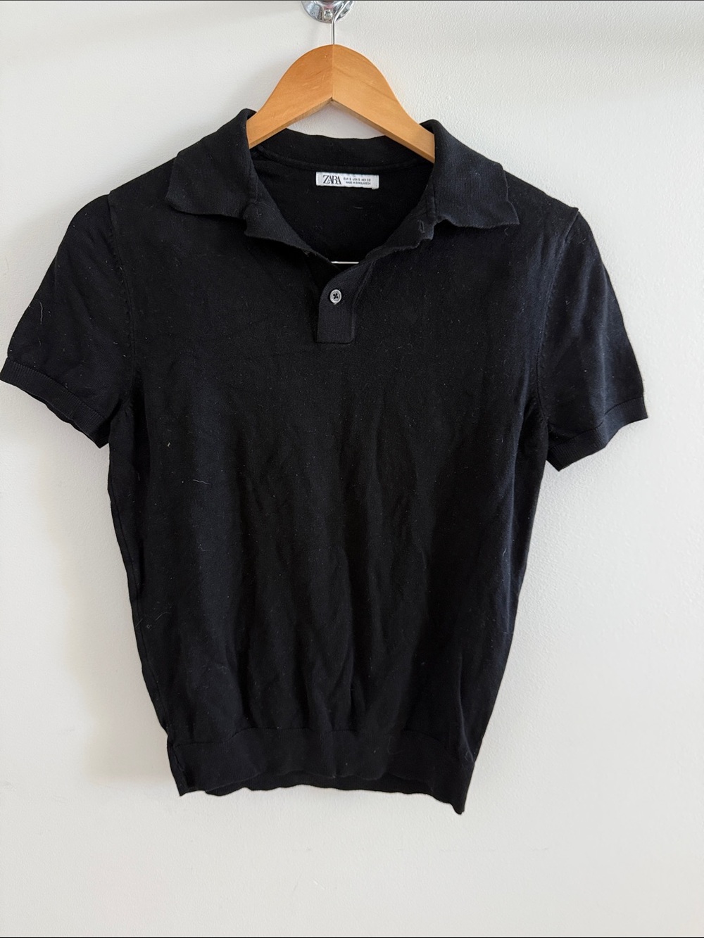 Zara Men's Black Short-Sleeve Polo